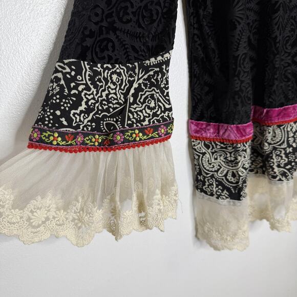 Ivy Jane Shirt Womens Large Black Velvet Burnout Lace Tunic Boho Made USA - Picture 3 of 9